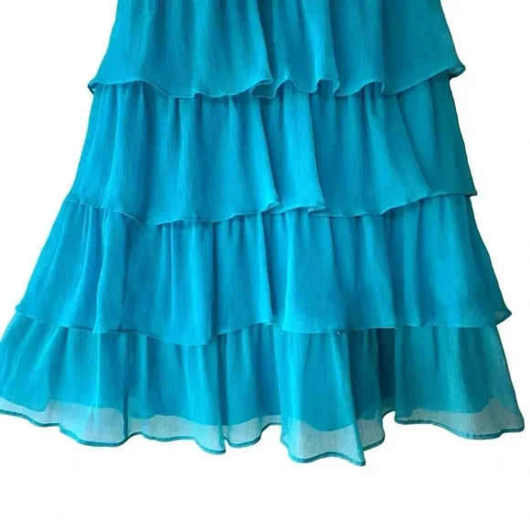NWT | J CREW ZADIE PURE SILK TIERED RUFFLE DRESS BLUE | SIZE: 2 PETITE - Picture 3 of 9